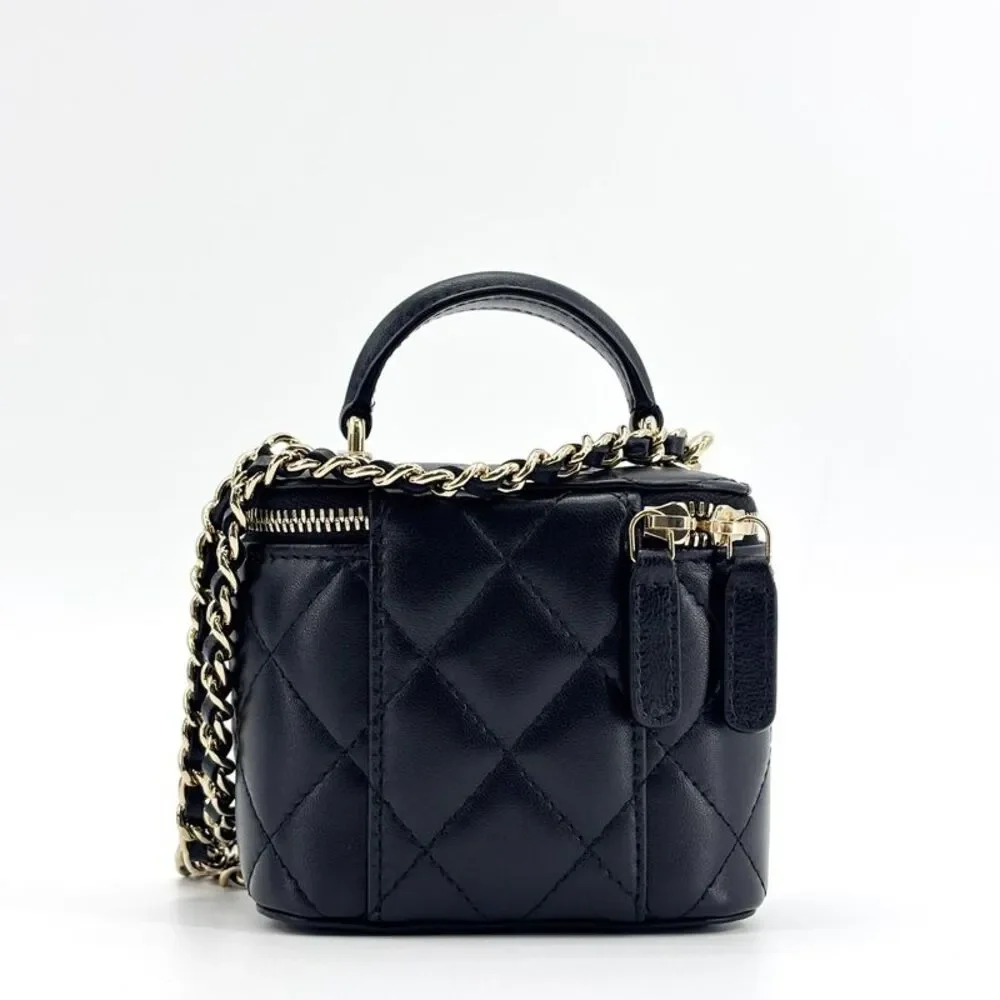 Chanel Classic Top Handle Mini Chain Vanity Bag Lambskin Black Gold Hardware
